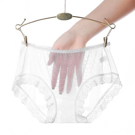 Women Panties Mid Waist Breathable Stretch Soft See-through Floral Lace Sexy