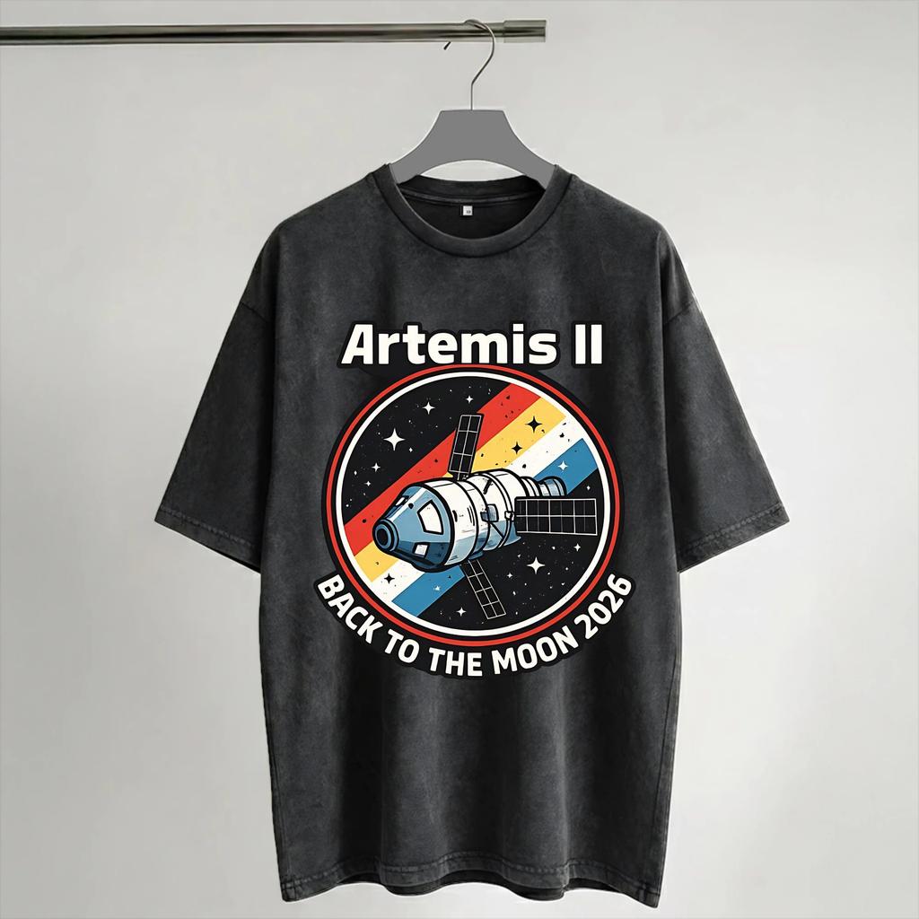 Harajuku Washed Shirts Artemis II Mission To The Moon 2026 Artemis 2 Outfit Fashion T-Shirts Oversize Short Sleeve Summer Tops