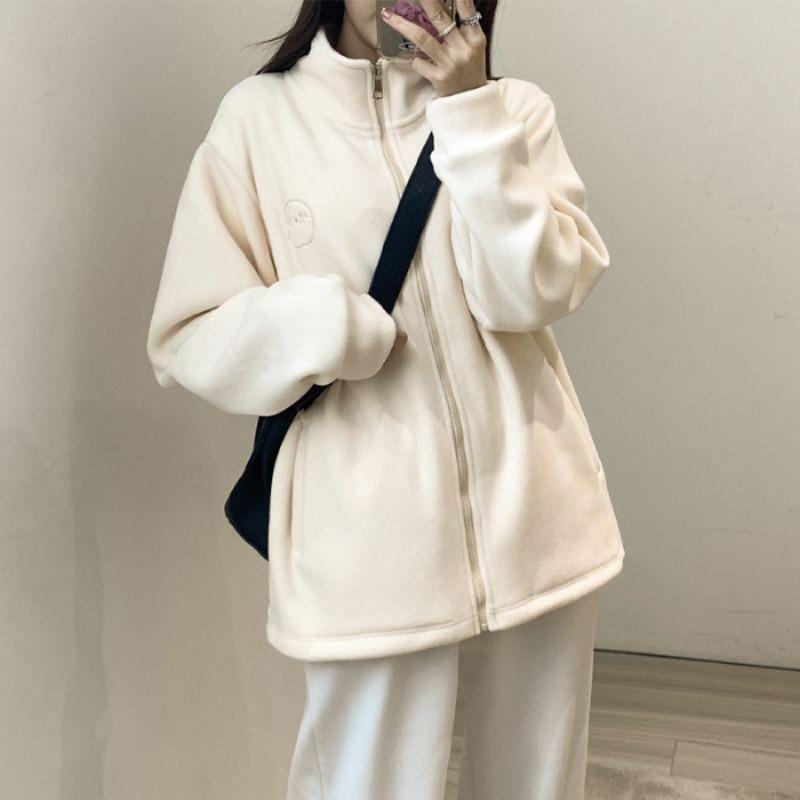 Маленькая двусторонняя флисовая куртка женская осенне-зимняя флисовая утолщенная флисовая кофта женская с воротником-стойкой на молнии кардиган