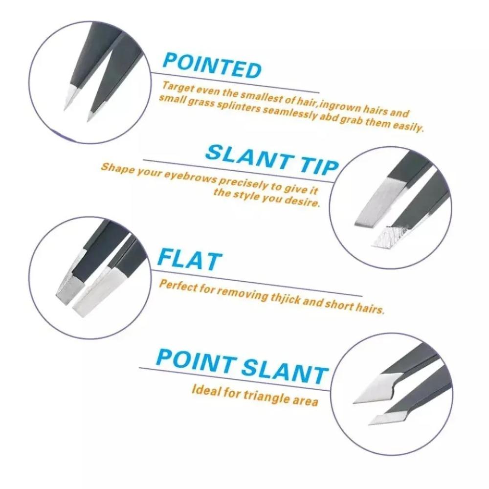 4PCS/Set Stainless Steel Hair Removal Tweezers Pointed Tip Eyelash Tweezers Facial Hair Removal
