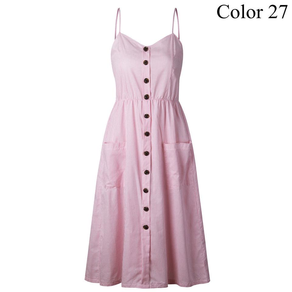 Sexy V Neck Backless Floral Summer Beach Dress Women Striped Button Pineapple Party Midi Dresses