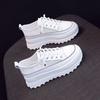 Platform White Shoes Women's Summer New Mesh Breathable Versatile Low-Tops Casual Height Increasing Insole Lace-up Shoes
