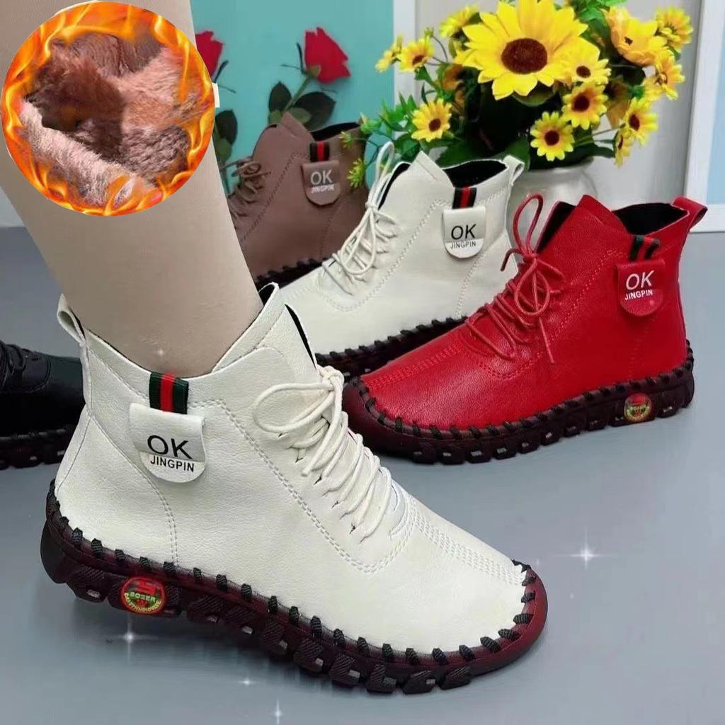 Хлопковые сапоги большого размера. Сшитые вручную лоферы на толстой подошве. Бархатные утепленные хлопковые туфли с плоской подошвой. Повседневная хлопковая обувь на мягкой подошве. Обувь для мам.