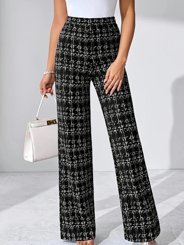 2025 New Woven Plaid High Waist Straight Leg Women's Pants