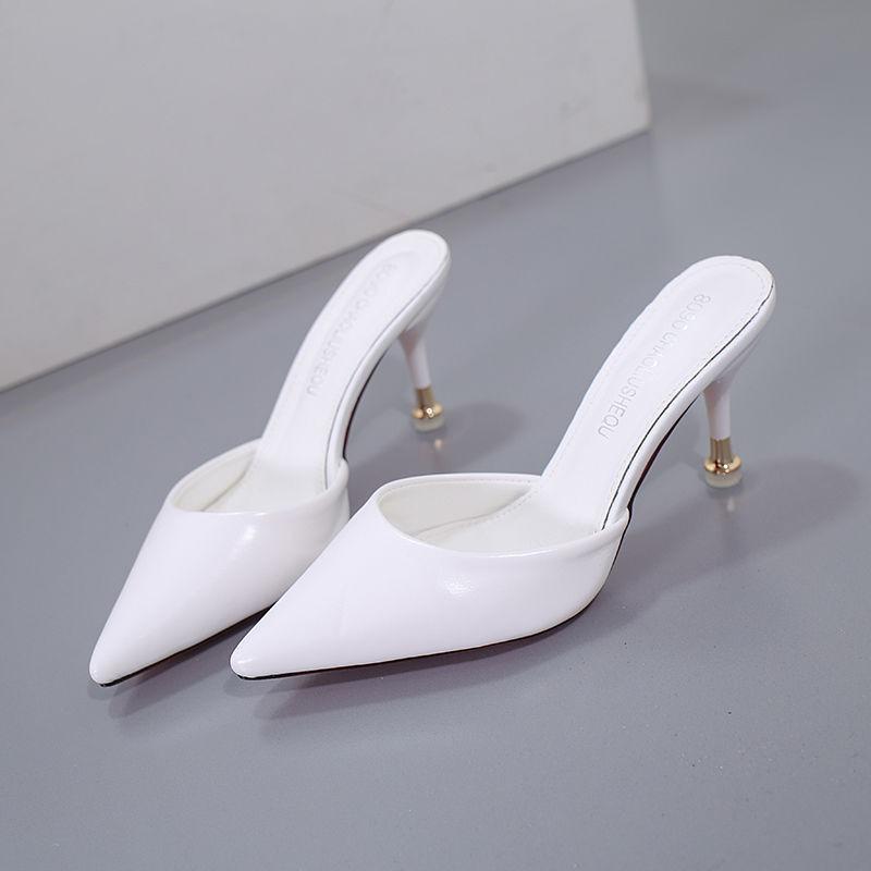 Fashion 2025summer and Autumn New Non-slip Stiletto Fashion Slippers All-match Pointed Toe Half Outdoor Women's Middle Heel