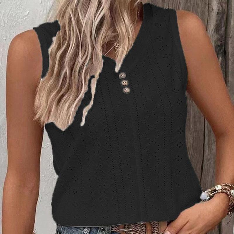 DAFIFY Women's Fashion Summer Casual Solid Color Print Sleeveless V-Neck T-shirts and Tops