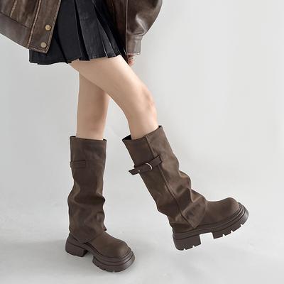 Популярные ретро-сапоги Майяра на платформе с завышенной талией, женские, новинка 2025 года, осень-зима, но с тонкими до колена брюками-трубами