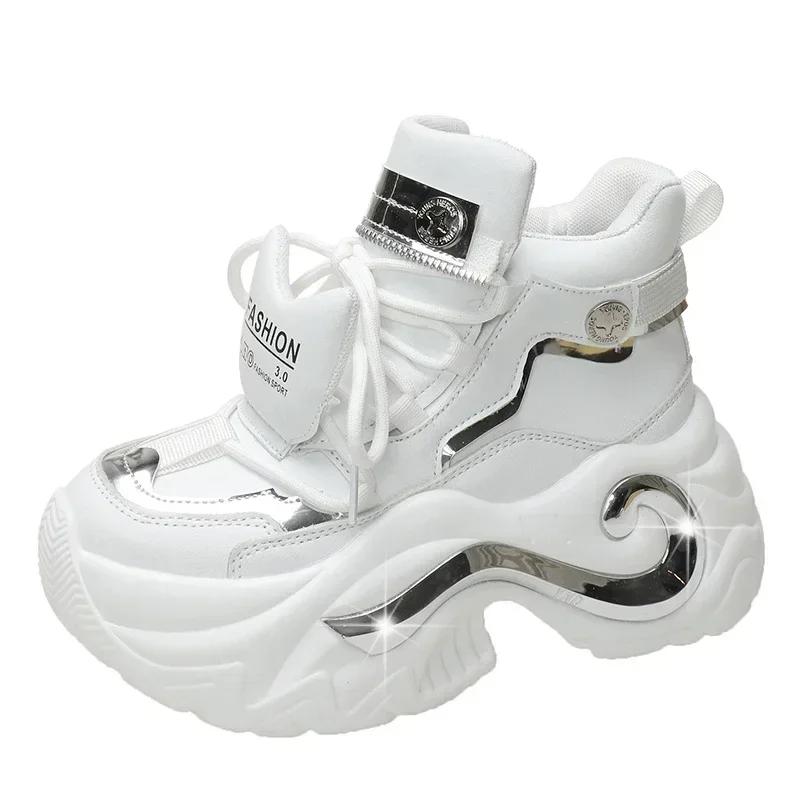 Модные осенние женские кроссовки на толстом каблуке 6,5 см, зимние повседневные туфли из вулканизированной кожи на высокой платформе, женские кроссовки из натуральной кожи