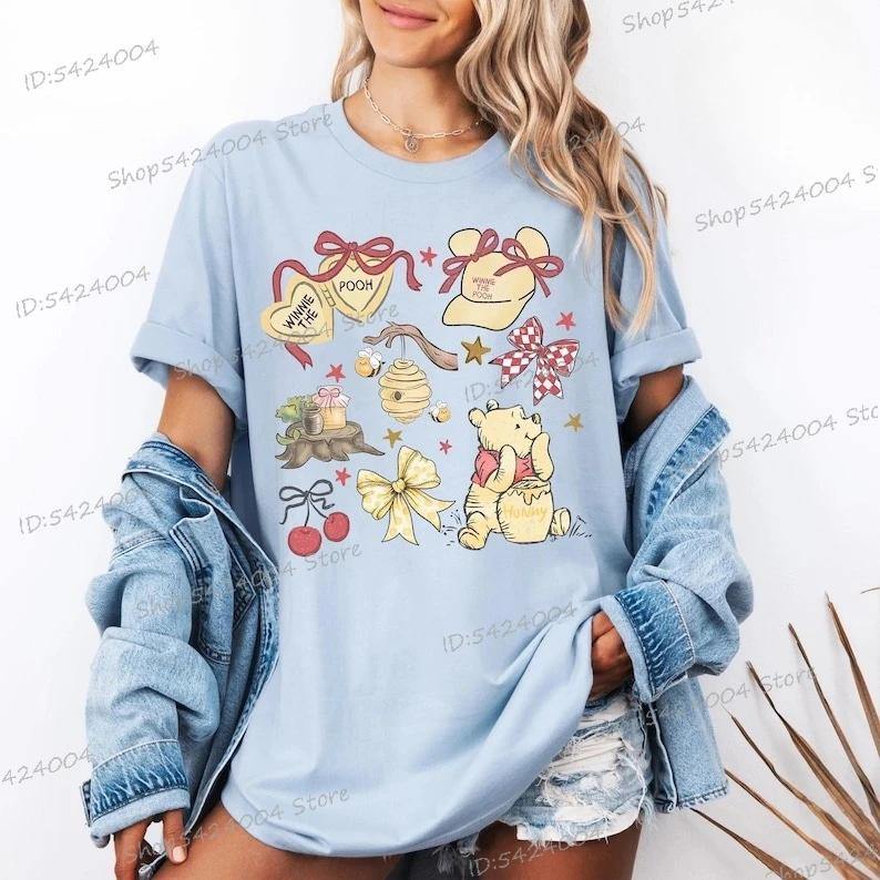 Coquette Winnie The Pooh Shirt Retro Pooh Bear Friends Tees Women Men Cotton Crewneck Streetwear