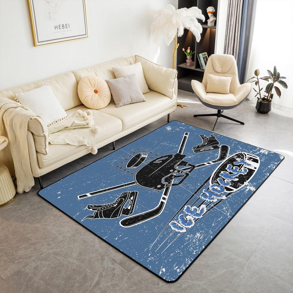 Ковер с хоккейной тематикой, домашний плюшевый нескользящий ковер для хоккея, спортивный ковер для декора гостиной, спальни, игровой комнаты, напольный коврик для хоккеиста
