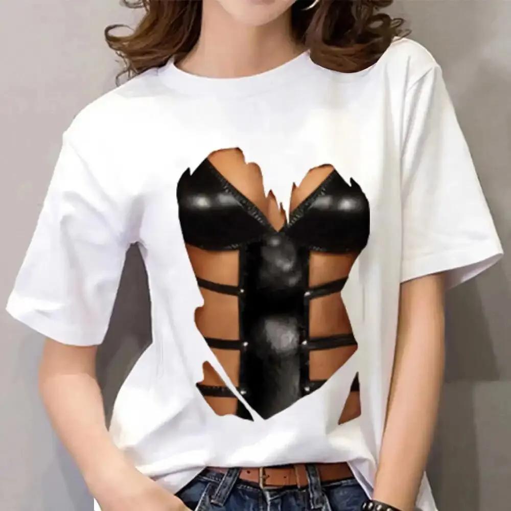 Летняя женская 3D-принт сексуальная бикини футболка модные топы с круглым вырезом футболки женская винтажная одежда с коротким рукавом повседневная