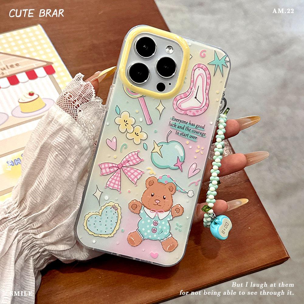 Cartoon Bear Suitable for Apple 16PM Cute 13 Mobile Phone Case Iphone15pro Bow Bracelet Protection Case