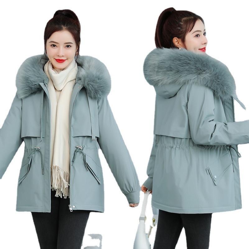 Winter Cotton-padded Clothes Women's Medium and Long Pie Overcomes Hairy Inner Fur Collar Hooded Down Cotton-padded Clothes Women's
