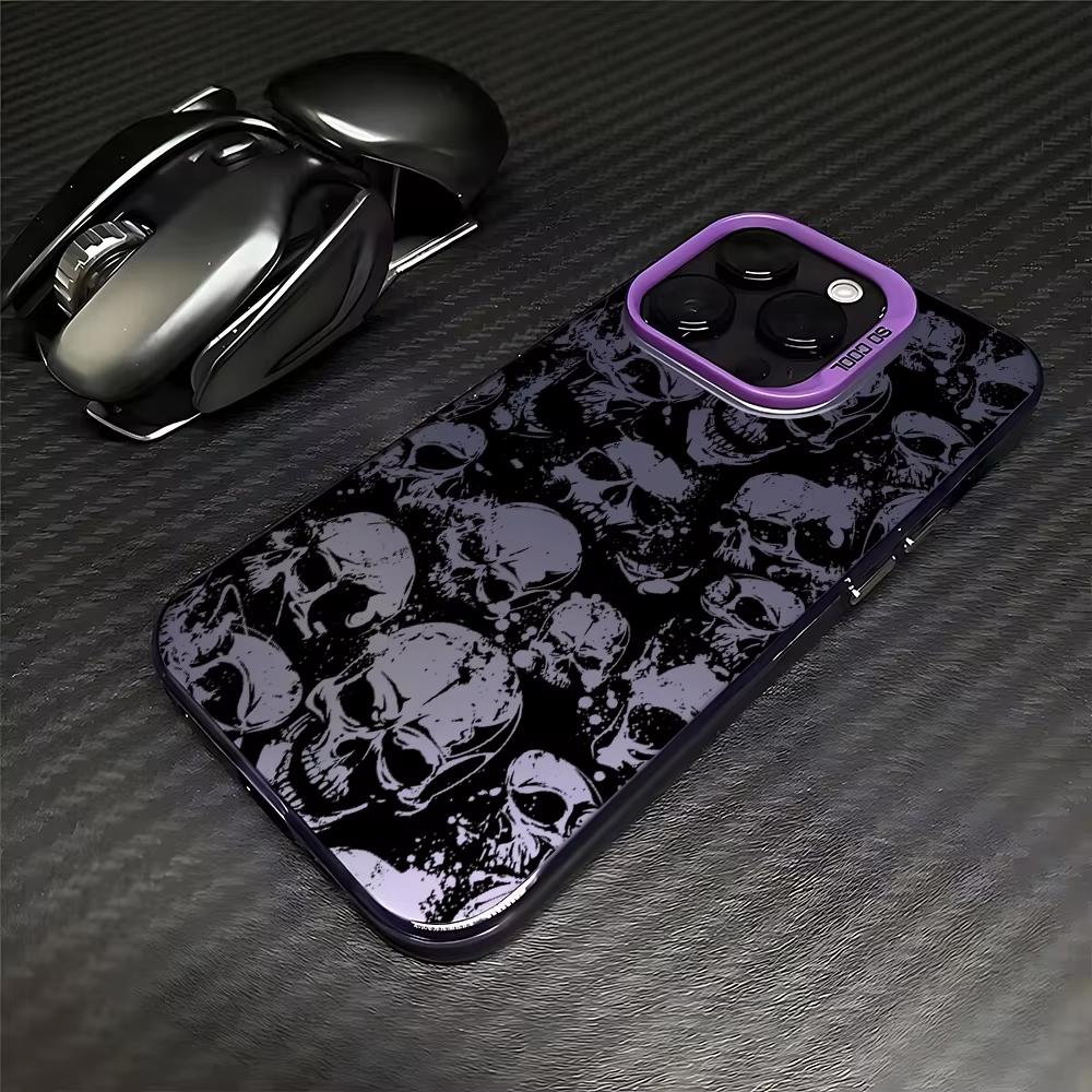 Прочный Ударопрочный Черный Чехол-Череп с Рисунком Для Iphone 17 Air 16 16e 15plus 14 13 12 11 Pro Max Матовый Защитный Задний Чехол