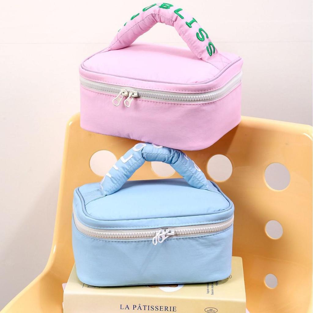 Korean Style Pastel Cotton-Filled Handbag Cosmetic & Travel Wash Bag