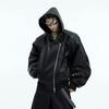 Мужская деконструированная hooded куртка из ПУ кожи - Осень/Зима 2025, Свободный дизайн с рукавами-саблями