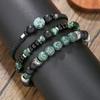 Vacation Style Stacked Bracelet Retro Men's Beaded African Pine Black Agate Woven Elastic Bracelet Women