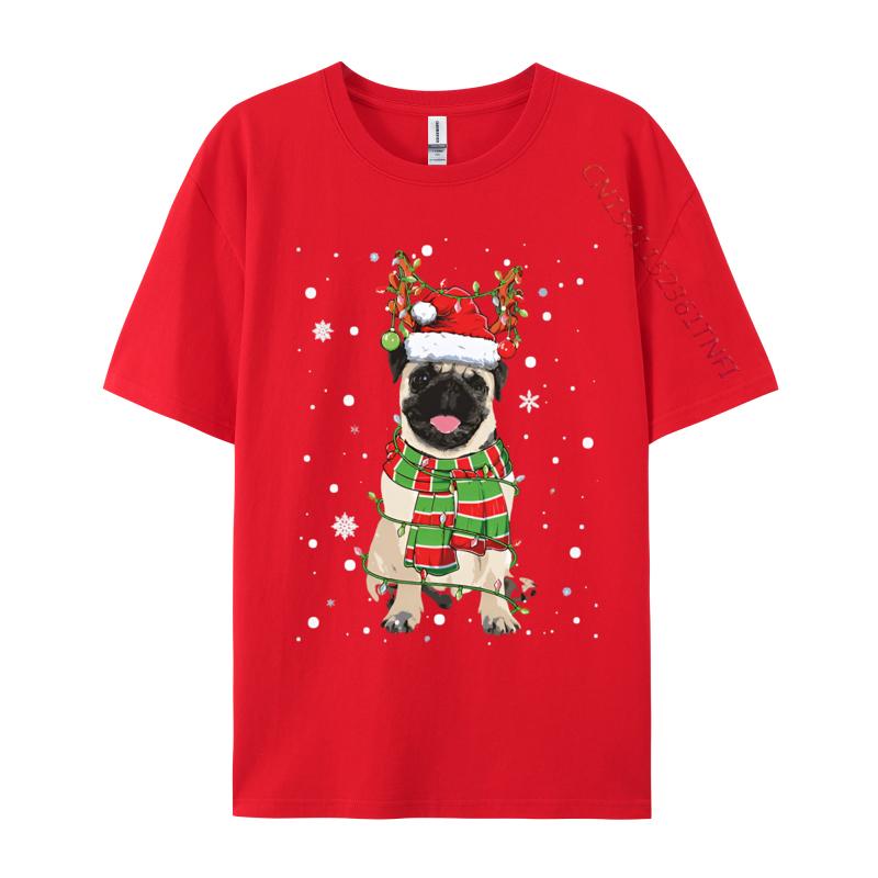 Vintage T Shirt Unisex Cute Pug Dog Christmas Lights Funny Xm Tshirt Fitness Cotton Unisex Tees Printing Funny T Shirts