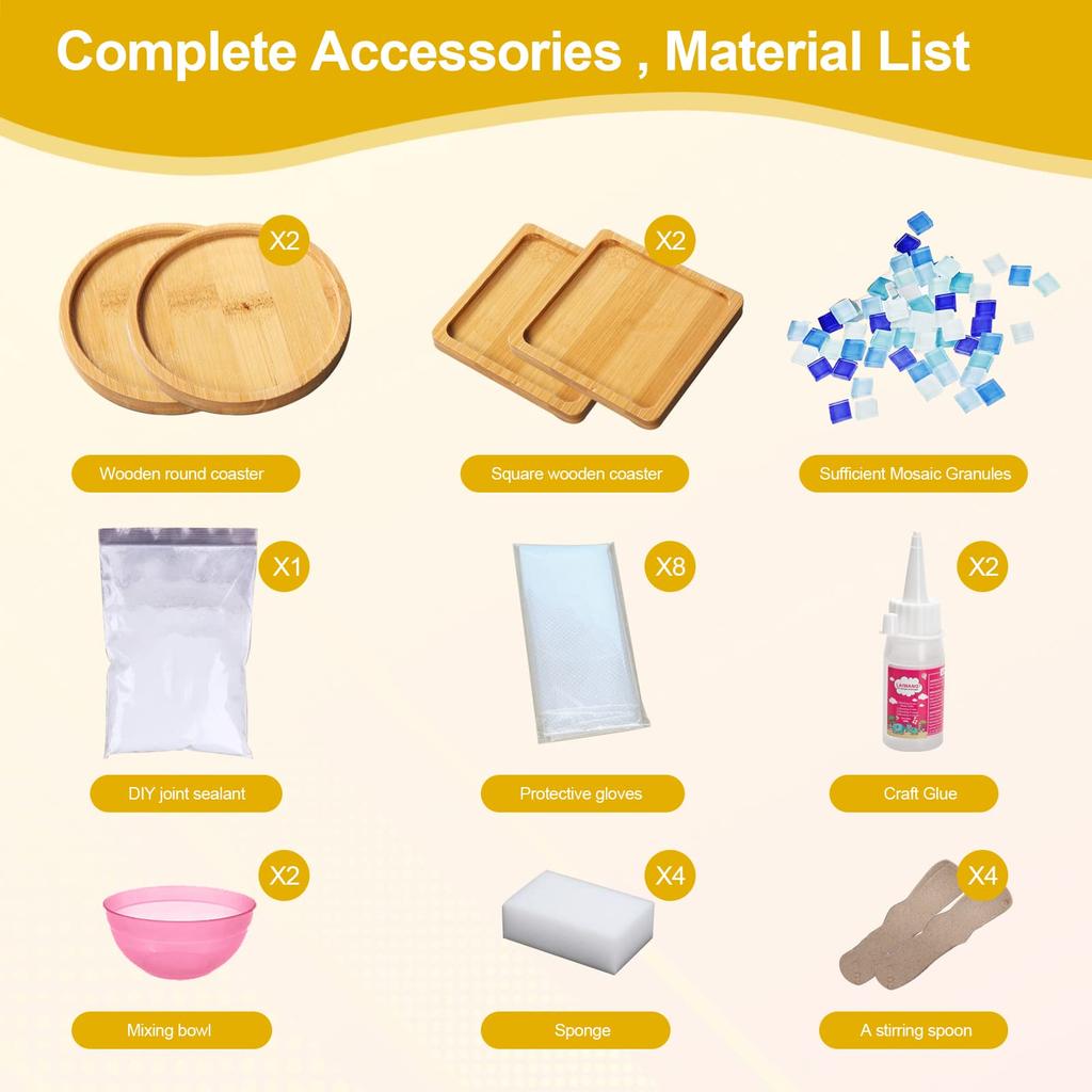 Набор для DIY стеклянной мозаики с деревянными мозаичными материалами смешанных цветов для рукоделия, упаковка для самодельных домашних подарков, 4 подставки, взрослые, декор,