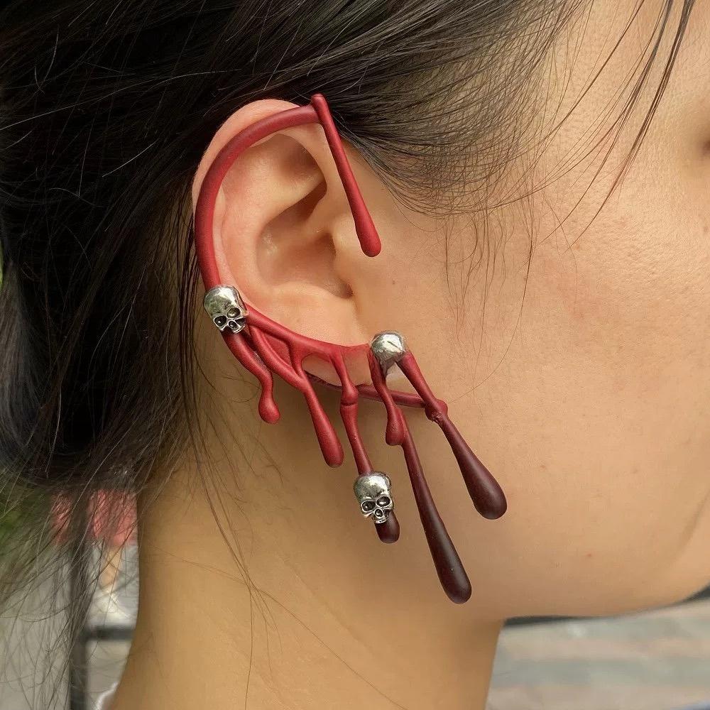 Skull Exaggeration Lava Earrings Gothic Single Ear Cuff Personality Halloween Ear Clip Cosplay
