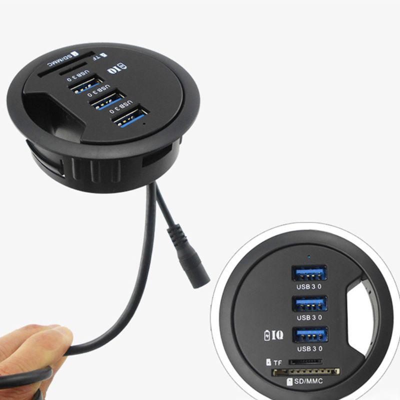 USB-концентратор, крепление на столе, розетка USB 3.0, 3 порта с картридером для ПК/планшета, USB-разветвитель