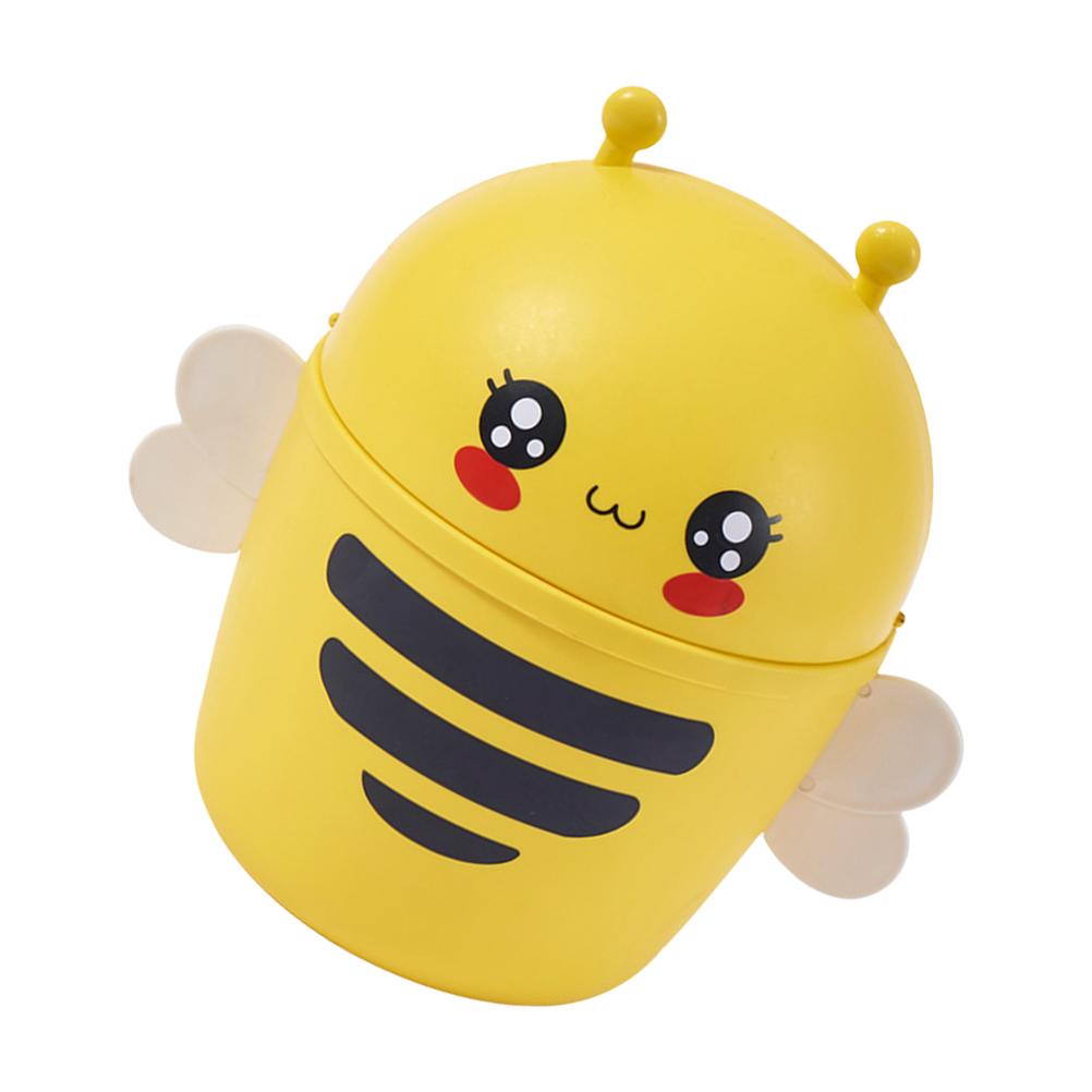 Пластиковая мини-корзина для мусора Topbathy, мусорный бак с мультяшной пчелой, настольный мусорный бак с поворотной крышкой, домашний офис, кухня, туалетный столик, столешница, спальня