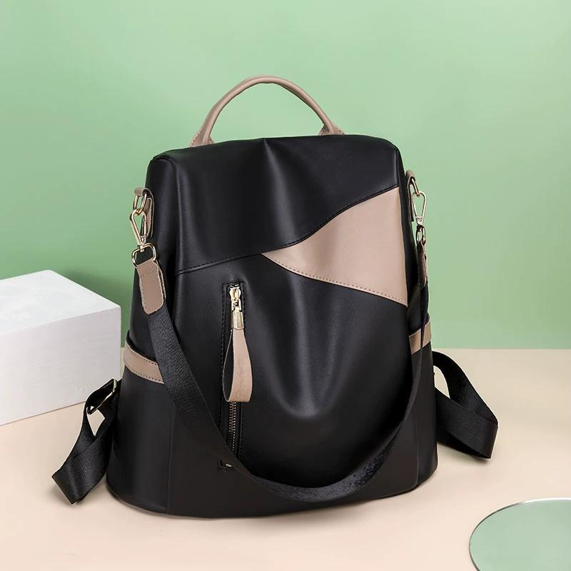 1 женский рюкзак, мягкий кожаный рюкзак, большой вместимости, повседневный рюкзак с цветными блоками, модный студенческий рюкзак