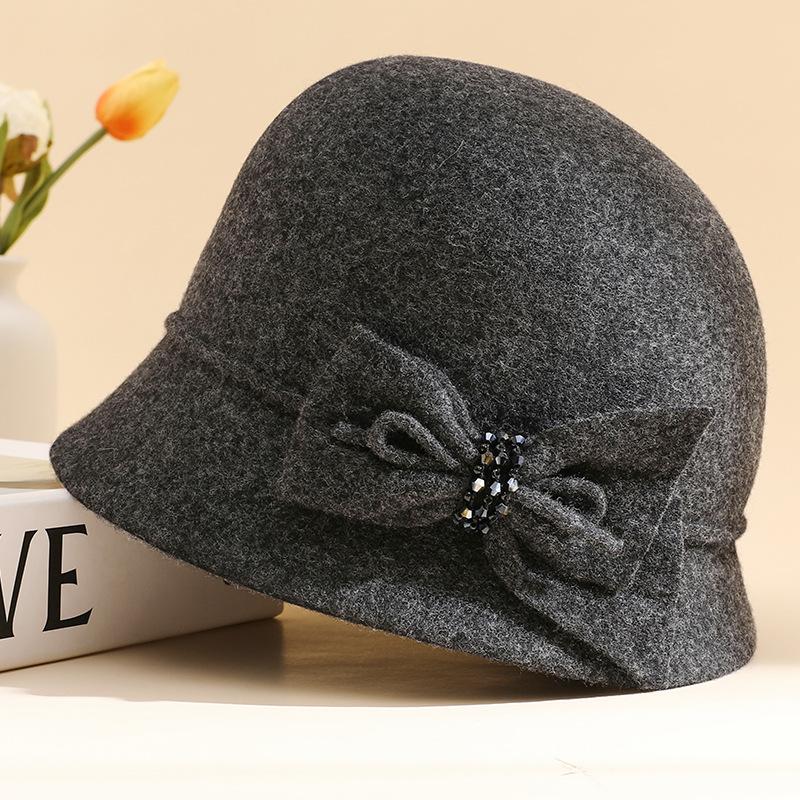 Цилиндр женский осенне-зимний шерстяной ретро шерстяная шляпа купол модная универсальная шляпа-ведро для улицы теплая