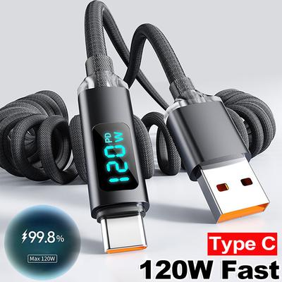 120 Вт 6 А Выдвижные USB C Кабели Super Charging Высокоскоростной Кабель для Передачи Данных для IPhone 16 15 Pro Samsung Type-C Пружинный Провод