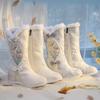 Shuya, New Winter Padded and Velvet High-heeled Cotton Boots, Antique Zipper, Gold Silk Embroidered Embroidered Wool Cotton Shoes.