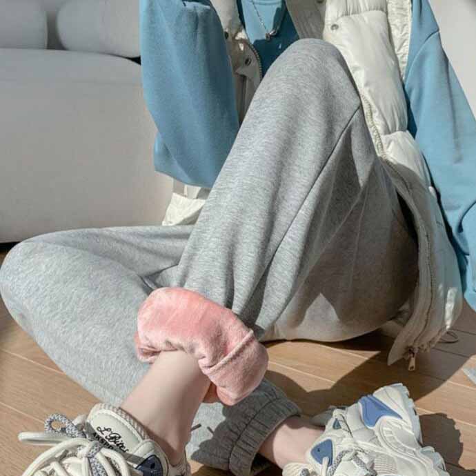 Женские зимние теплые длинные брюки, флисовые толстые леггинсы, однотонные эластичные повседневные спортивные штаны на шнуровке больших размеров, шаровары, повседневные брюки, размер Plu