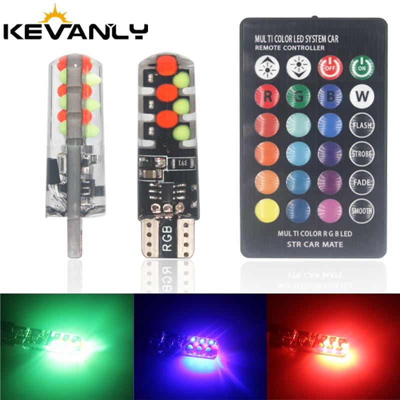 2 шт./комплекты T10 RGB W5W Светодиодные лампы COB 194 168 Пульт дистанционного управления Силиконовые Автомобильные внутренние лампы для чтения Клиновые лампы Габаритные лампы 7