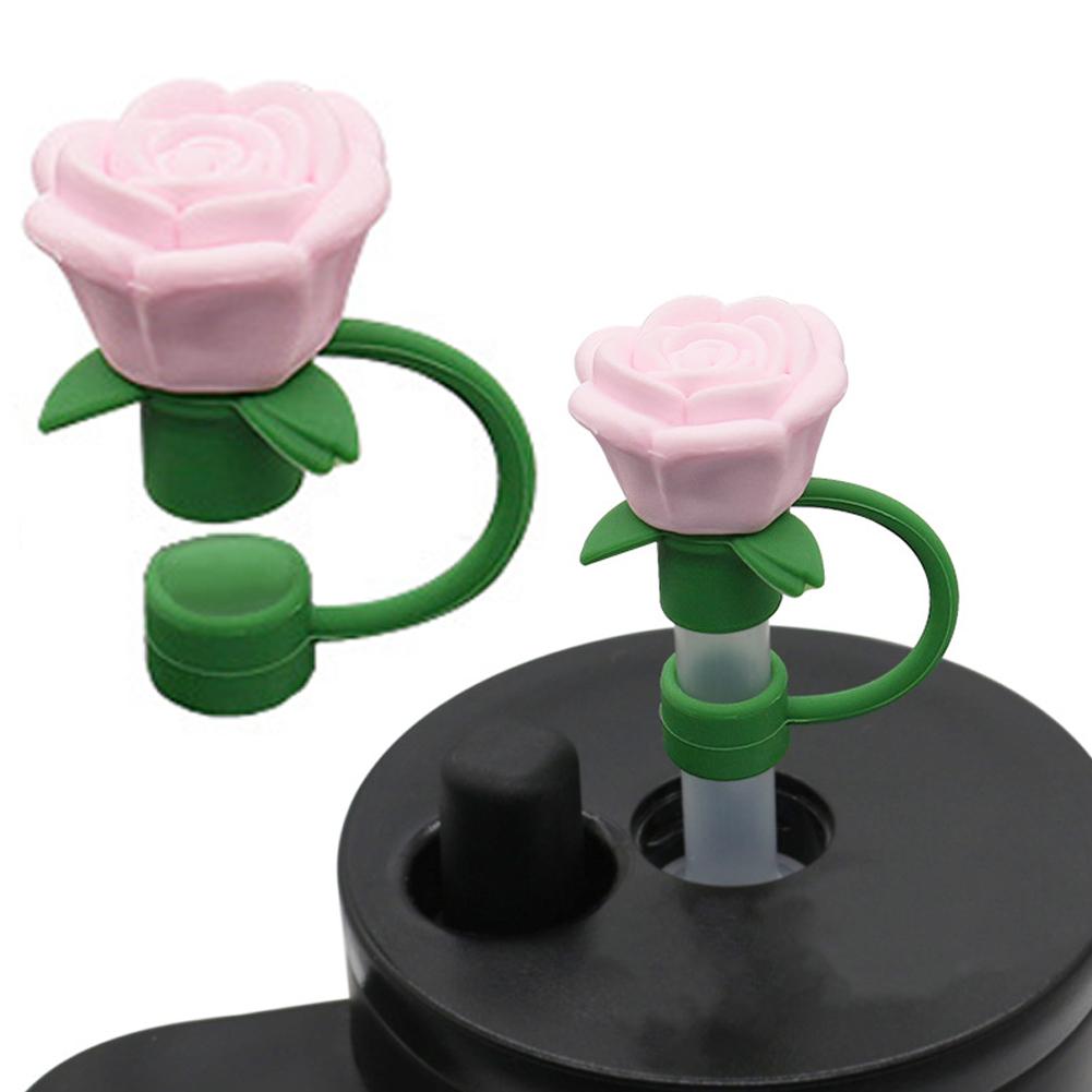 Flower Rose Straw Cover Caps Silicone Straw Tips Lid Dust-Proof Decor For Stanleys Topper 10mm K1B5