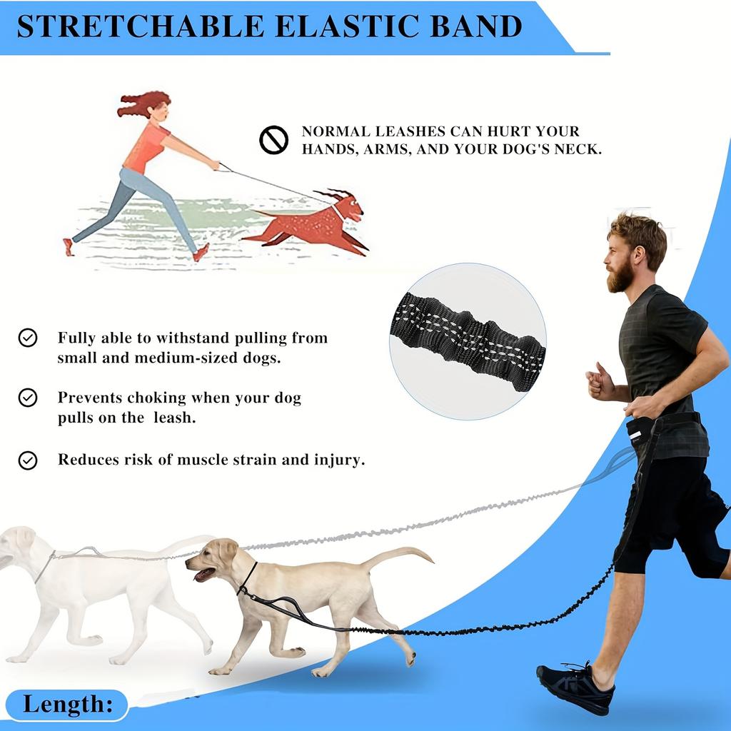 Reflective Dog Leash with Zipper Hands Free Pouch Waist Bag for Running Walking Durable Belt Dog Traction Rope Pet Accessories