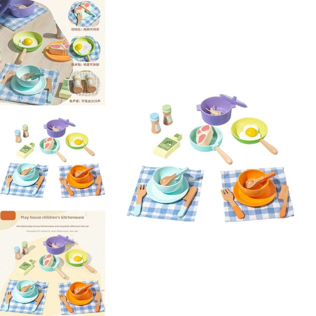 Деревянная Имитация Цветной Набор Кухонной Утвари для Послеобеденного Чая Детские Игрушки для Творческой Ролевой Игры