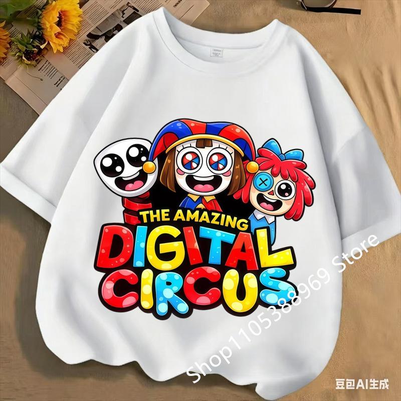 Детские футболки с коротким рукавом The Amazing Digital Circus Аниме Мультяшный Принт Хлопковый Топ Мальчики Девочки Летние Повседневные Футболки с Круглым Вырезом