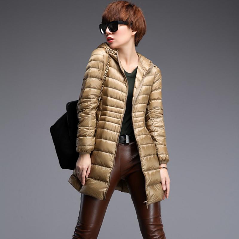 Women's Long Hooded Puffer Down Jacket - Ultra-Light Style