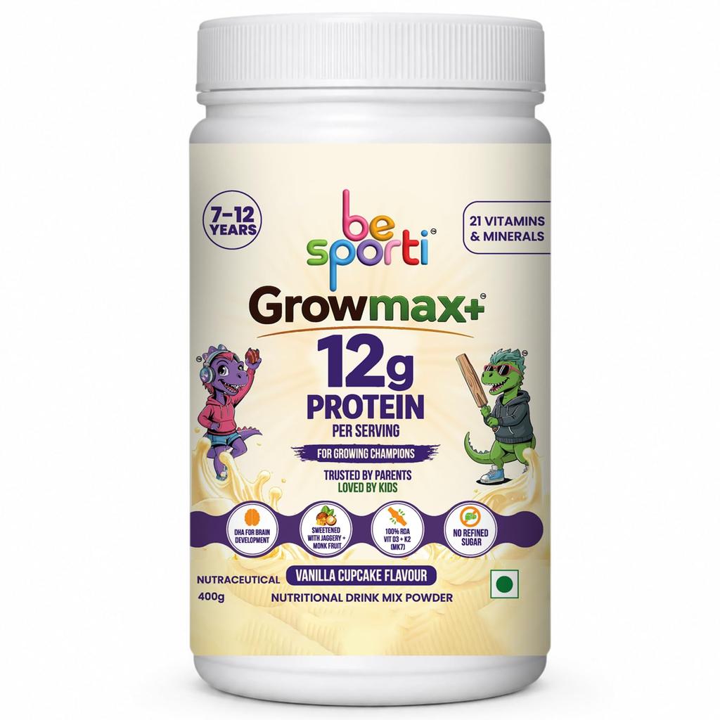 Growmax+ 12г Детский протеиновый порошок 7-12 лет, Вкус Ванильный капкейк, 400г
