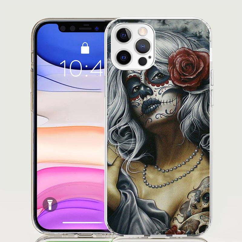 Catrina Beautiful Rose Girl Skull Case Phone Cover for Apple iphone 16 15 14 13 12 Mini 11 Pro Max 16E X XS XR 7 Plus 8 + SE 202