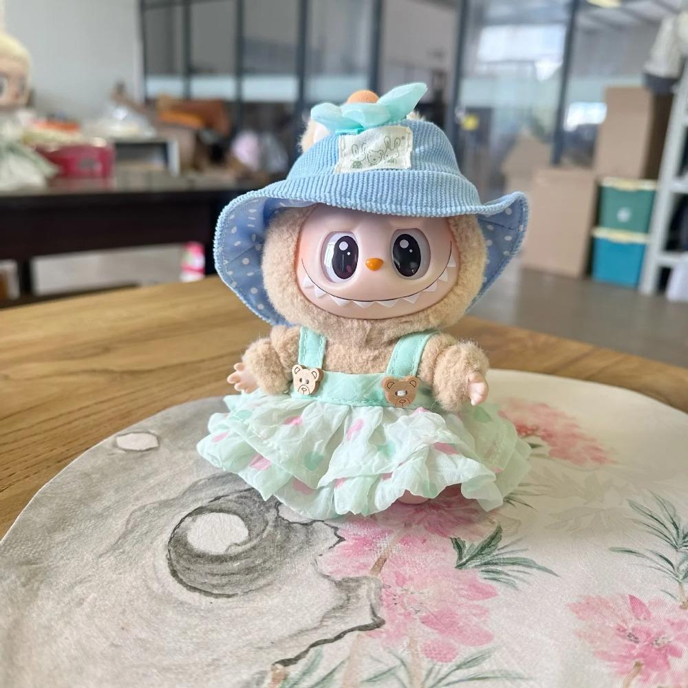 Наряд для куклы Лабубу 17 см с плиссированной юбкой, заколкой для волос в виде цветка и набором шляп-бейсболок, Аксессуары для одежды Лабубу
