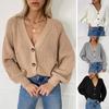 Winter Loose Solid Color V-neck Button Knit Cardigan Top For Women