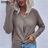 Women's Fashion Casual Solid Color Print Summer Spring Long Sleeve V-Neck Pullovers & Long Sleeves