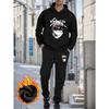 Зимний повседневный худи и спортивные штаны, трикотажная полиэстеровая ткань, стандартная посадка, с принтом, с карманами, для мужчин