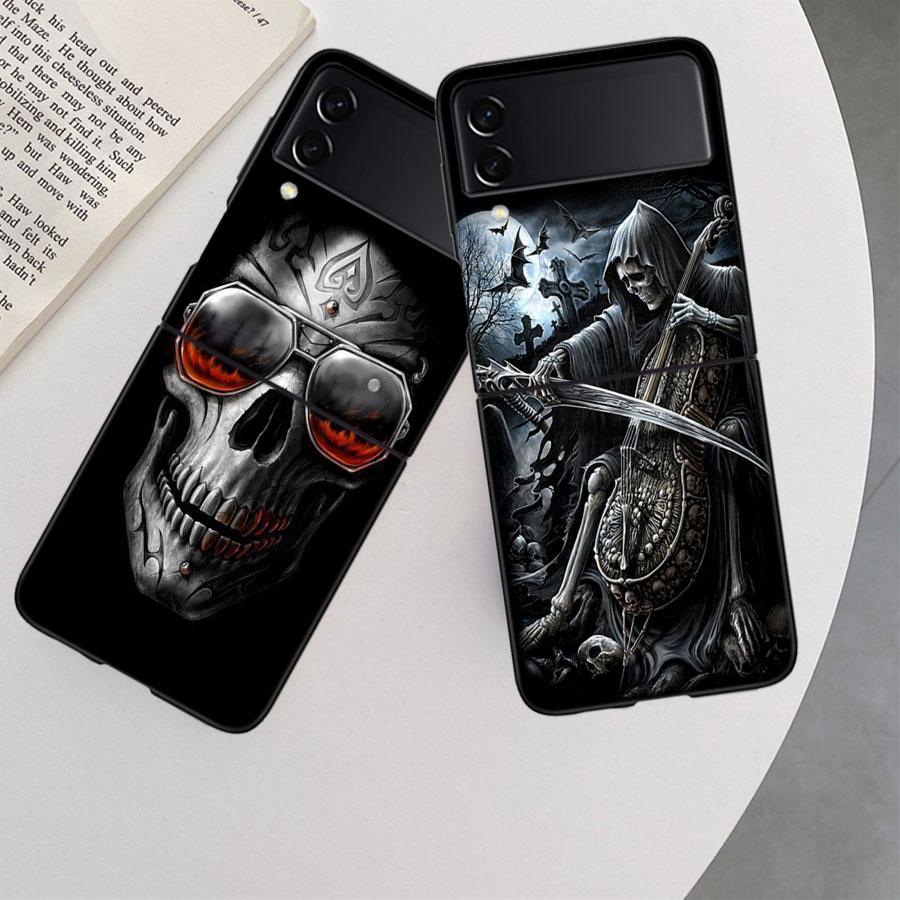 Grim Reaper Skull Skeleton Case for Samsung Galaxy Z Flip 6 Flip 5 4 3 5G Black Cell Phone Cover Samsung Z Flip 5 5G Luxury P