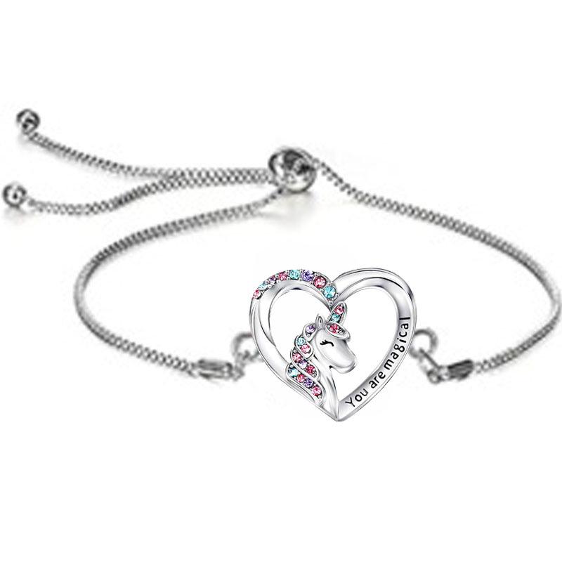 Красочный набор ожерелья и серег в форме сердца с единорогом для детей