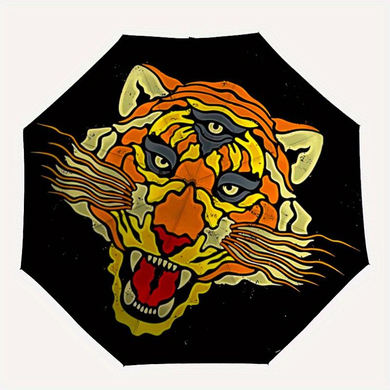 1pc Tiger Face Automatic Open/close Folding Umbrella, Compact Portable Travel Umbrella, Durable Construction yy250809150