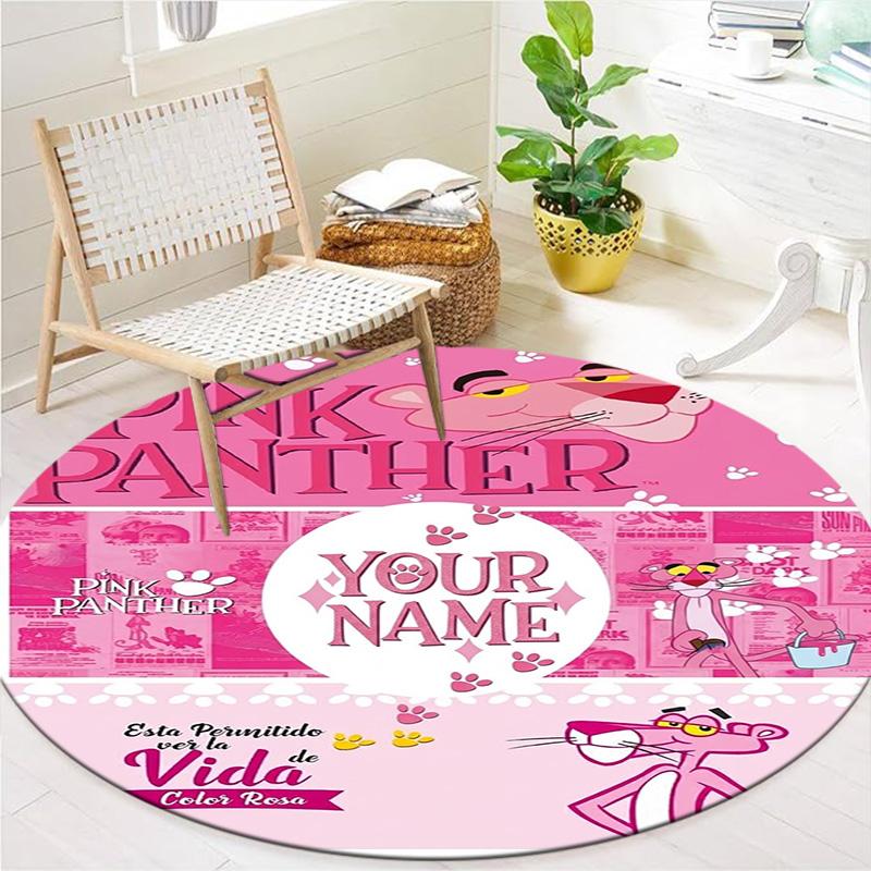 Pink Panther Party Custom Name Round Area Rug Carpet Rug For Living Room Bedroom Sofa Playroom Decor Nonslip Floor Mat