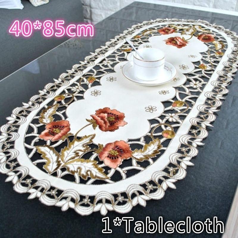 Oval Vintage Embroidered Lace Tablecloth Floral Table Cloth Mat Decoration 40*85cm