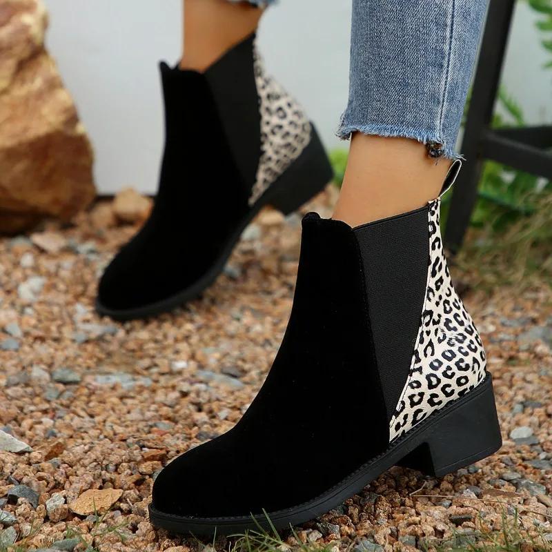 Fashion Stylish Warm Winter Short Boots 2024 Classic and Versatile Women's Western Boots Autumn Fashion Leopard Print Ladies Shoes