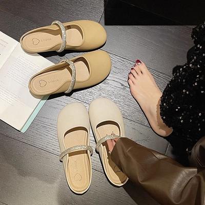 Полуботинки на плоской подошве и полушлепанцы для женщин на весну и осень 2025 года, новая универсальная модная модель с ярким бриллиантовым носком